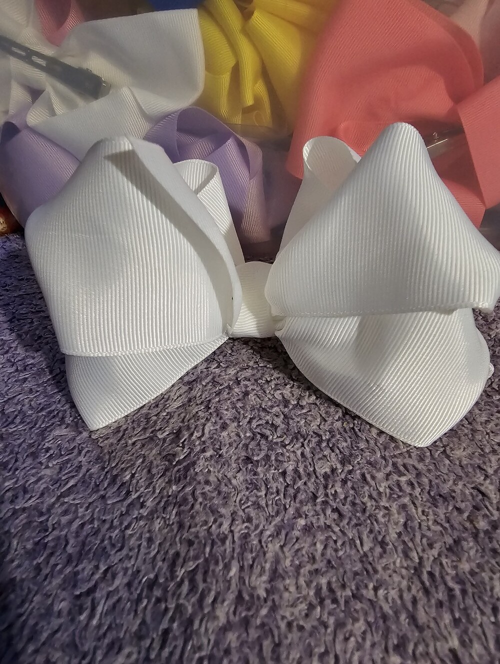 Double Stacked Boutuque Bow, Great School Spirit, White Hair Bow, Handmade